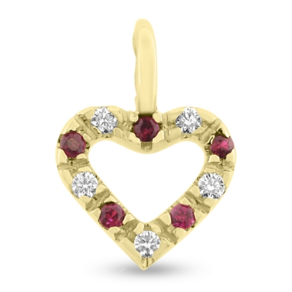 Billede af Vedhæng hjerte 5* 0,02 w/vs + 5* rubin 14 kt