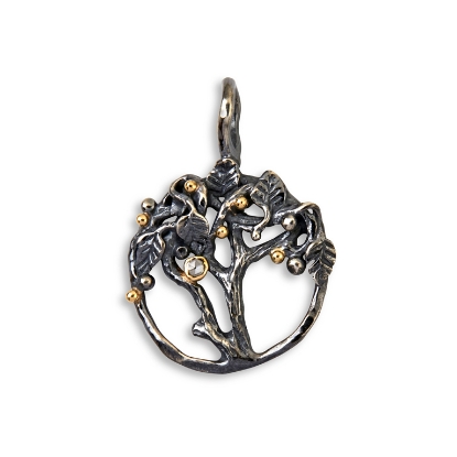 Billede af By Birdie Tree of Life Small vedhæng sort rhodineret sølv m.14kt. 0,05 ct brill