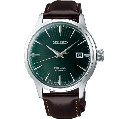 Billede af Seiko Presage Automatic herreur stål grøn urskive 40,5mm dato brun læderrem mineralglas 5ATM