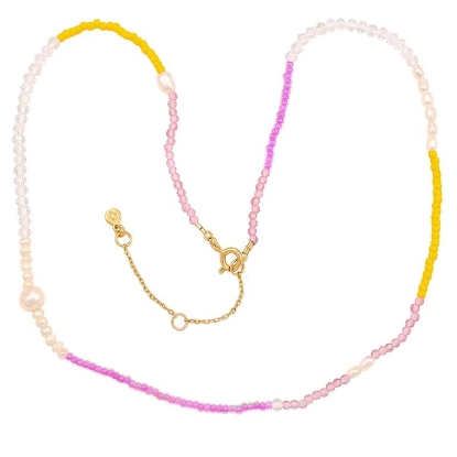 Billede af Hultquist Pink Rainbow halskæde forgyldt sølv m. farvede sten (40 + 5 cm)