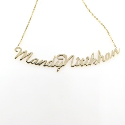 Billede af Halskæde med navn, 2 brill. a 0,01 w/vs. 14 kt. 