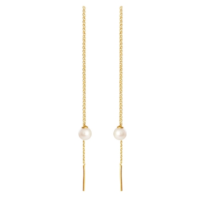 Billede af Susanne Friis Bjørner Ørehænger sølv forgyldt kæde med ferskvandsperle