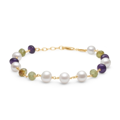 Billede af Mads Z "Treasure" armbånd 14kt. guld m. grøn granat, ametyst og perle (18,5-20,5cm)

