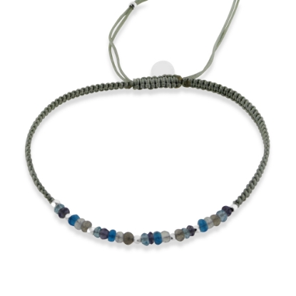 Billede af By Pind Colorful knyttet armbånd sølv støvet grøn med iolet, akvamarin, bjergkrystal og topas