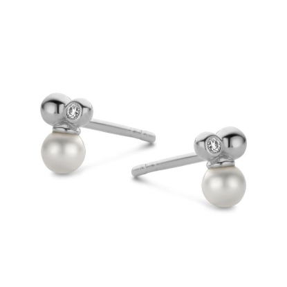 Billede af Spirit Icons Asia ørestikker 14 kt. hvidguld m. 0,02 ct. w/vs og ferskvandsperle