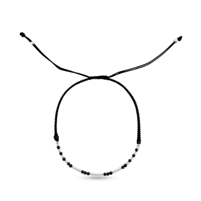 Billede af By Pind armbånd sort knyttethvid labradorit, sort spinel og sølv kugler