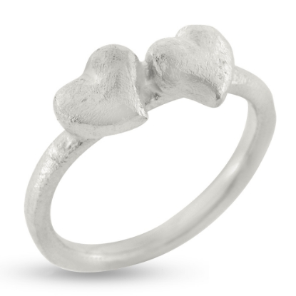 Billede af Ring hjerter, massiv, 2 hjerter 925s (hjertering)