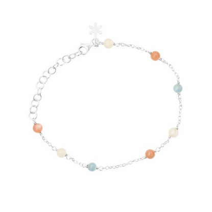 Billede af Susanne Friis Bjørner Armbånd sølv med akvamarin, hvid månesten, fersken månesten i 16-20 cm