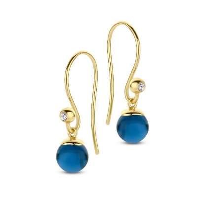 Billede af Spirit Icons Figaro øreringe forgyldt sølv m. blå sten (6mm) + cz