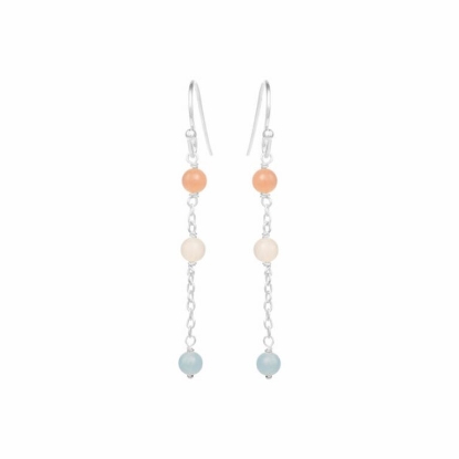 Billede af Susanne Friis Bjørner øreringe i sølv med akvamarin, hvid månesten og fersken månesten ca. 4,5 cm