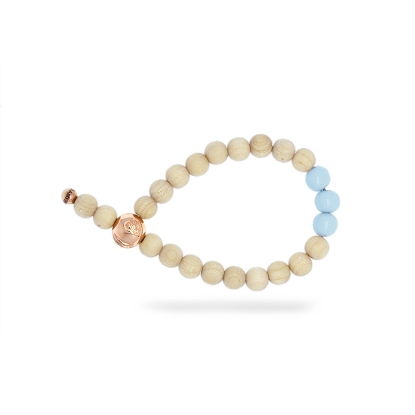 Billede af &Imagine armbånd Blue Sky m. 8mm trækugler og emaljebeads rosaforgyldt lås