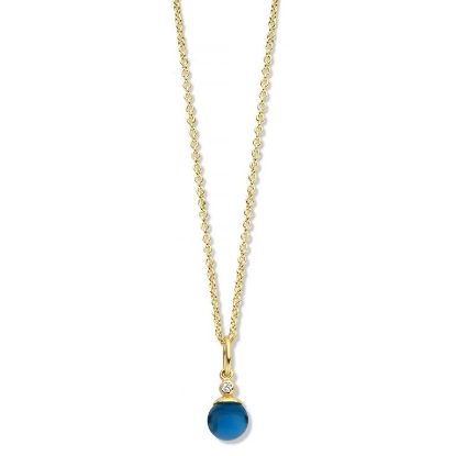 Billede af *Spirit Icons Figaro halskæde forgyldt sølv med blå sten (6mm) + cz 45cm