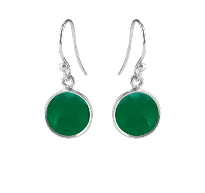 Billede af Susanne Friis Bjørner Ørering sølv rund cabochon grøn agat 10 mm