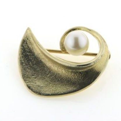 Billede af Broche m. fv. perle 7½ mm. 8 kt.