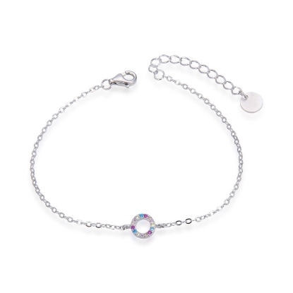 Billede af *WiOGA Eva armbånd sølv med cirkel af farvede zirkoniasten (16-18cm)