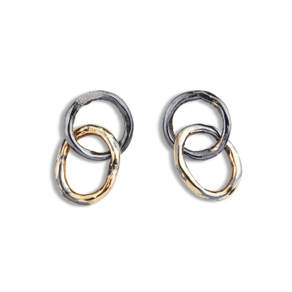 Billede af By Birdie Infinity Duo ørestikkere sort rhodineret sølv m.18kt