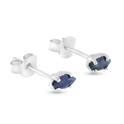 Billede af By Pind ørestikker sølv med mørke blå safir