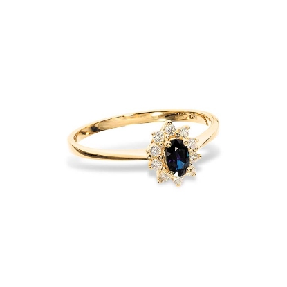 Billede af Diana ring roset 0,11 H-W/SI-safir 14 kt.