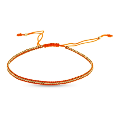 Billede af By Pind Colorful knyttet armbånd orange og guldfarvet med sølv forgyldte kugler