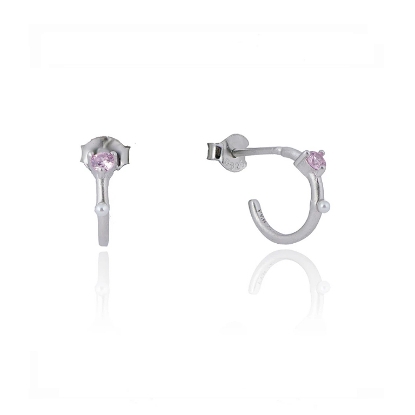 Billede af *WiOGA Kajsa øreringe creol sølv ferskvandsperle og pink zirkonia