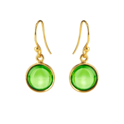 Billede af Susanne Friis Bjørner Ørering sølv forgyldt rund cabochon peridot krystal 10 mm