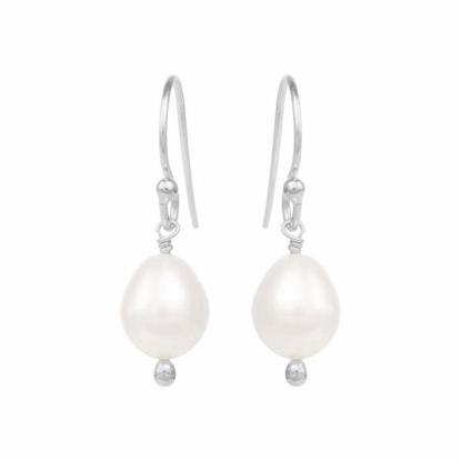 Billede af Susanne Friis Bjørner bøjleørering sølv, hvid oval ferskvandsperle 7-8mm
