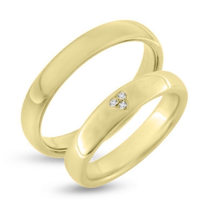 Billede af Vielses & Forlovelses ringe, 3* 0,01 w/vs., fattet i hjertefacon i damering 14 kt.