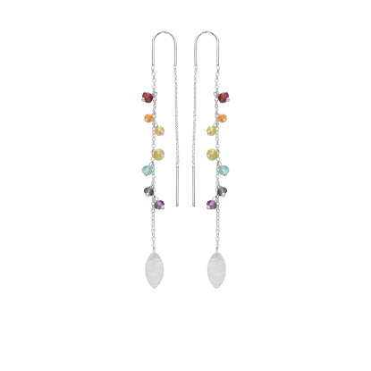 Billede af Susanne Friis Bjørner Ørekæde sølv fast bøjle med granat, karneol, citrin, peridot, apatit, iolit, ametyst