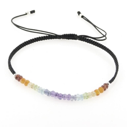 Billede af By Pind Colorful knyttet armbånd sort med regnbue sten og sølv kugler