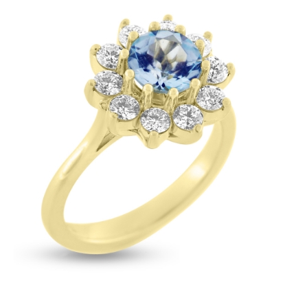 Billede af Rosetring akvamarin og 10 brillanter a 0,08 w/vs. 14 kt. guld