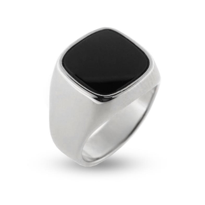 Billede af Herrering med onyx sten i 14 kt. hvidguld
