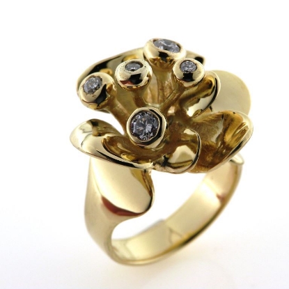 Billede af Ring unika, blomst med  stilke og brillanter 14 kt.