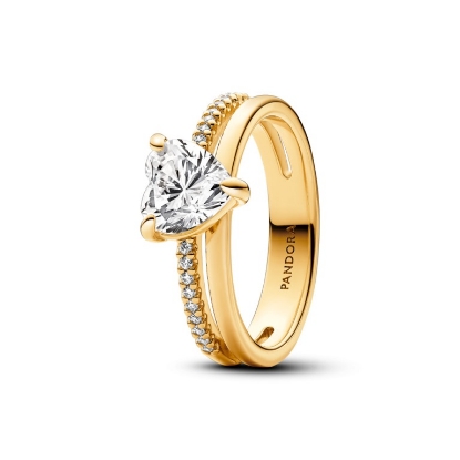 Billede af Pandora Dobbelt Bånd Hjerte ring forgyldt metalblanding m. cz (str. 54)