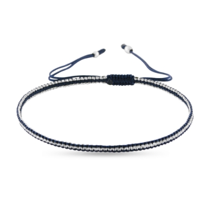 Billede af By Pind Colorful knyttet armbånd mørkeblå og sølvfarvet med sølv kugler