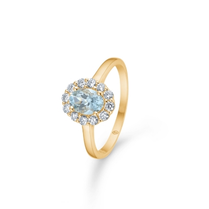 Billede af Mads Z "Portofino" ring 14 kt. guld m. aquamarin + 0,35 ct. brillanter (str. 50-60)
