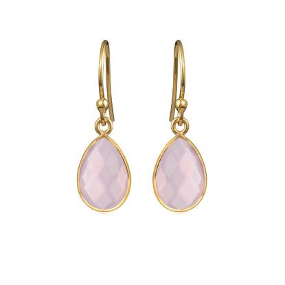 Billede af Susanne Friis Bjørner Ørering sølv forgyldt dråbe facet lyserød krystal