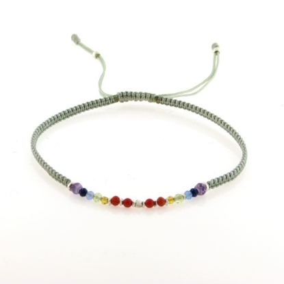 Billede af By Pind Colorful knyttet armbånd støvet grøn med mix sten og sølv kugler