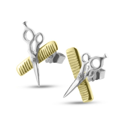 Billede af Ørestik frisørsaks (sølv) og kam (14 kt.) (hj. 16 mm.) 925s. + 14 kt.