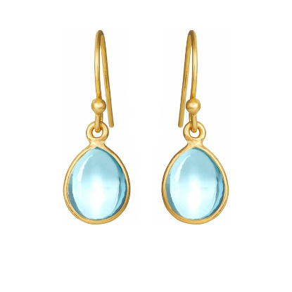 Billede af Susanne Friis Bjørner Ørering sølv forgyldt dråbe med calcedon blå topas