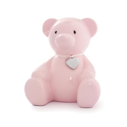 Billede af Nordahl Andersen sparebøsse lyserød bamse m. graveringsplade emalje