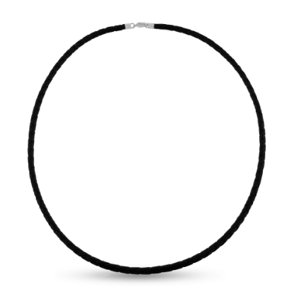 Billede af Læder halskæde flettet sort 3,5mm. sølv (50 cm)