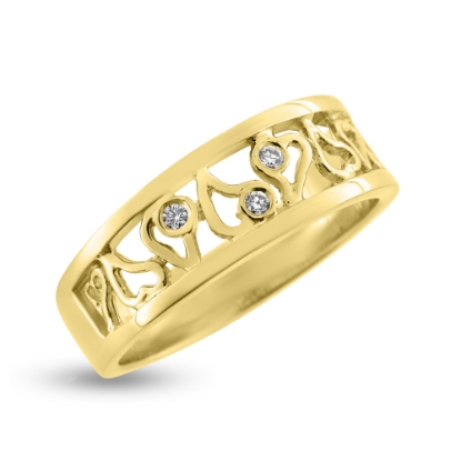 Billede af Ring med hjerter, fattet med 3 brill. a 0,02 w/vs. i rørfatninger 14 kt. 