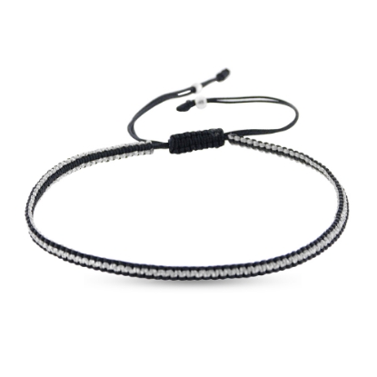 Billede af By Pind Colorful knyttet armbånd sort og sølvfarvet med sølv kugler