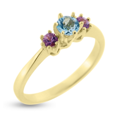 Billede af Ring rækkering, blå topas og 2 pink safirer 14 kt.