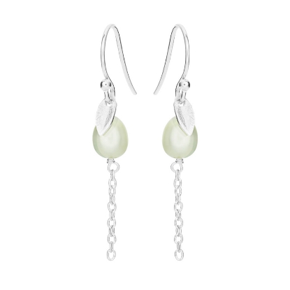 Billede af Susanne Friis Bjørner Ørering sølv med lille blad og mintgrøn ferskvandsperle på kæde