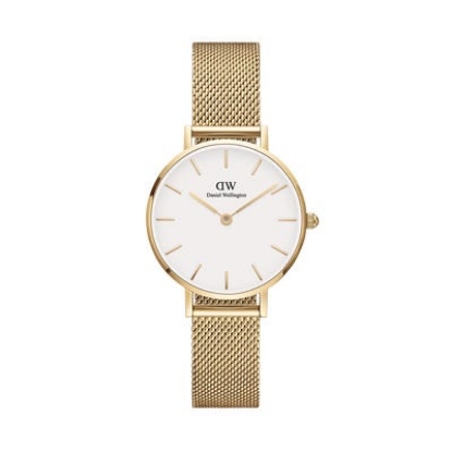 Billede af Daniel Wellington dameur Petite Evergold 28 mm hvid skive mesh lænke stål gulddoublé