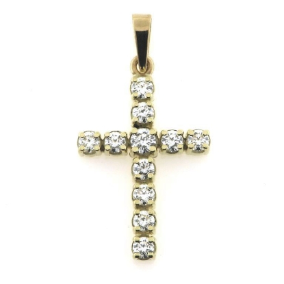 Billede af Vedhæng Kors 11 brill., 1 stk. 0,25 + 10 stk. 0,15 w/vs. 14 kt.