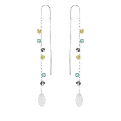 Billede af Susanne Friis Bjørner Ørekæde sølv fast bøjle med apatit, iolit, peridot