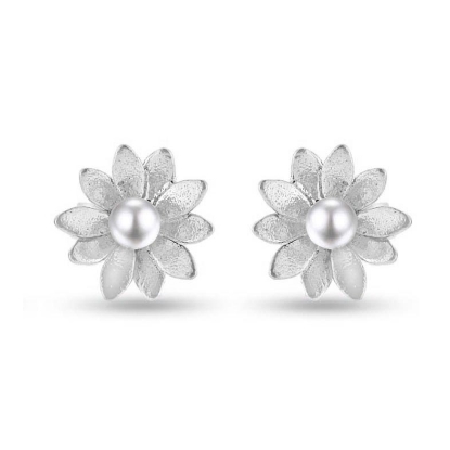 Billede af Ørestikker "Pearly Flowers" 925s sølv