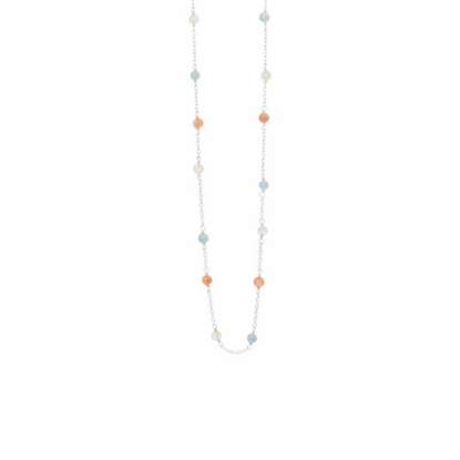 Billede af Susanne Friis Bjørner halskæde sølv med akvamarin, hvid månesten og fersken månesten i 40-45 cm